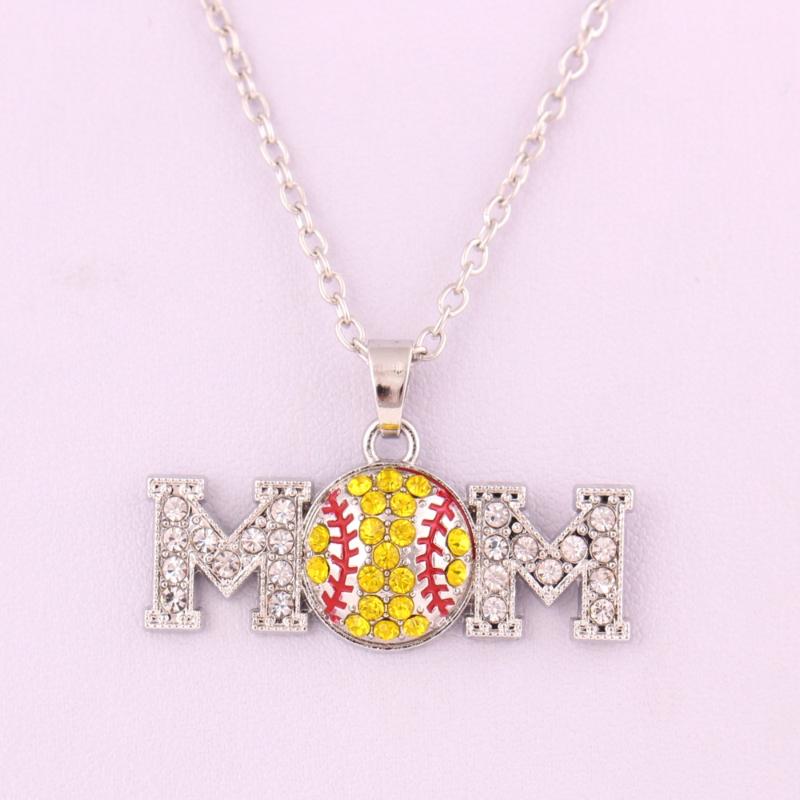 

New Softball MOM Rhinestone Necklace with yellow Enamel