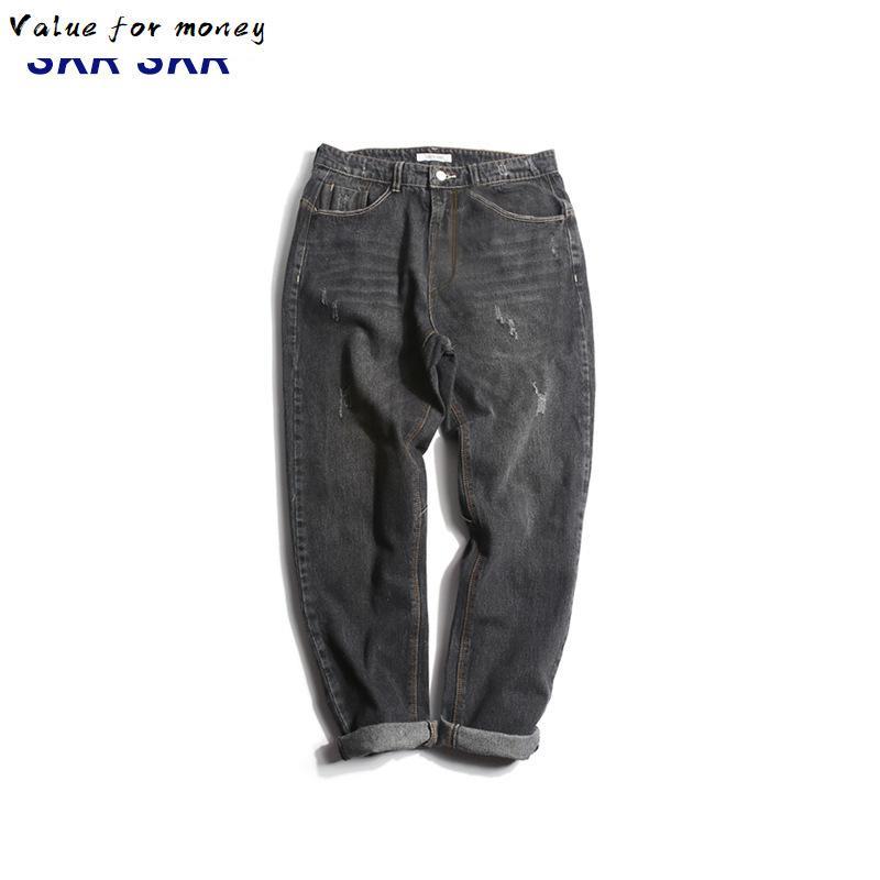 

sleeve long Men's patchwork ripped denim jean jumpsuits Loose hip hop coveralls Youth overalls, Blue