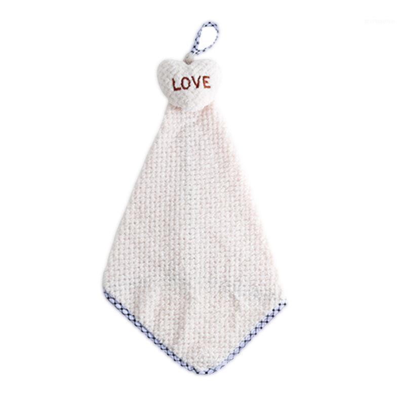 

Kitchen Bathroom Dining Soft Cartoon Love Home Tool Hand Towel Thickened Hanging Wipe Detachable Water Absorption Cute Cleaning1, White
