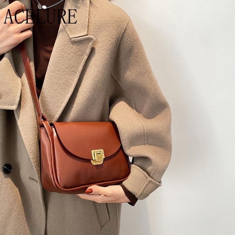 

ACELURE Lady Shopping Messenger Bag Mommy Handbag Bolso Purse Fashion Solid Color Crossbody Bag Women PU Leather Shoulder, Black