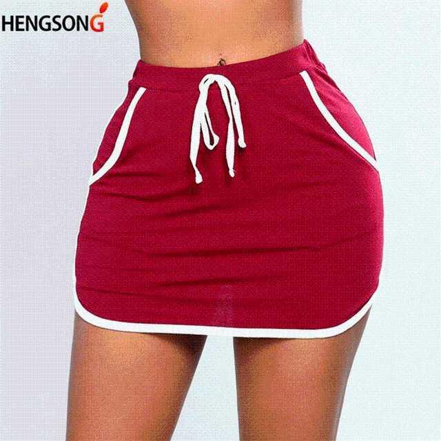 

2019 New Women Tennis Skirts Badminton Yoga Running Dance Shorts Summer Anti Exposure Stripe Drawstring Sports Skirt1, Red