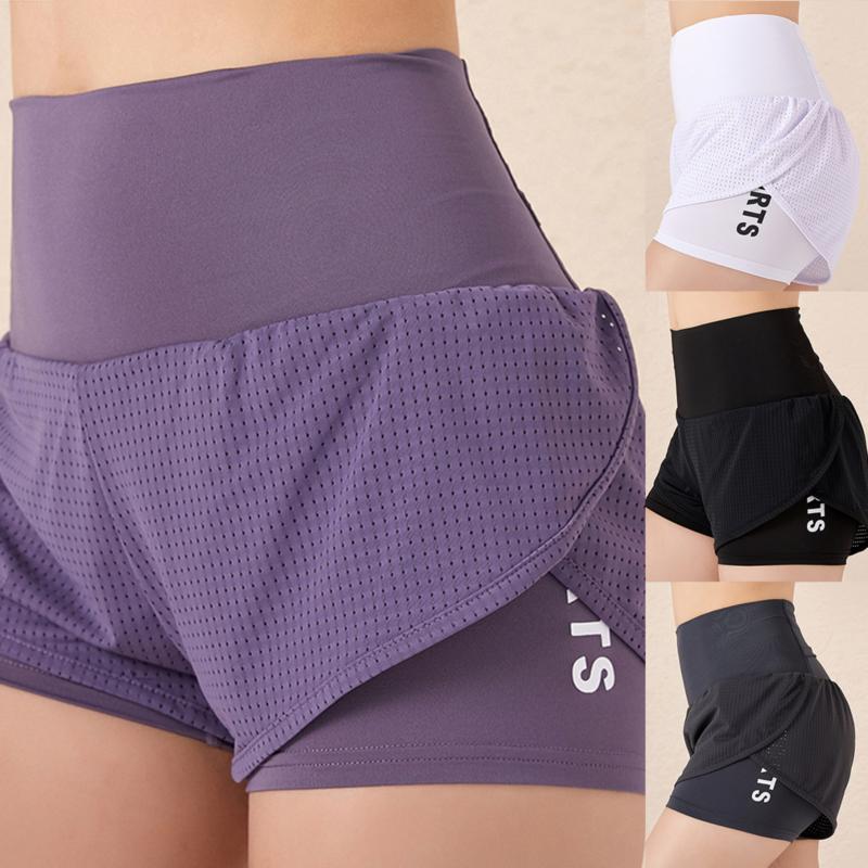

Women Mesh Yoga Shorts Summer High Waist Running Shorts Quick Dry Gym Loose Wide Leg Fitness Gym Clothing, Black
