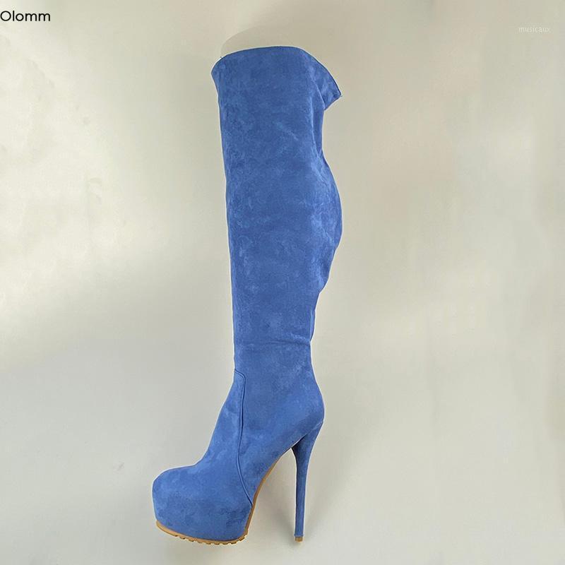 

Olomm 2020 Women Winter Platform Over The Knee Boots Sexy Thin High Heels Boots Round Toe Sky-Blue Shoes Women Plus US Size 5-201, D2716 customize