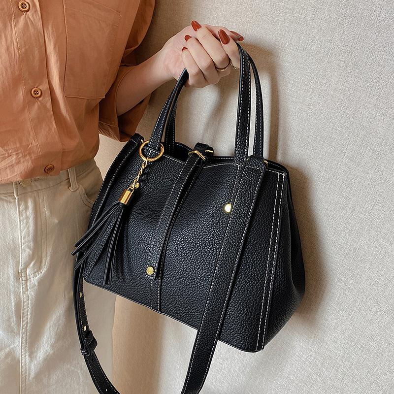 

Vintage Fashion Female Tote Bag 2021 New High Quality PU Leather Women's Designer Handbag High capacity Shoulder Messenger Bag, Black
