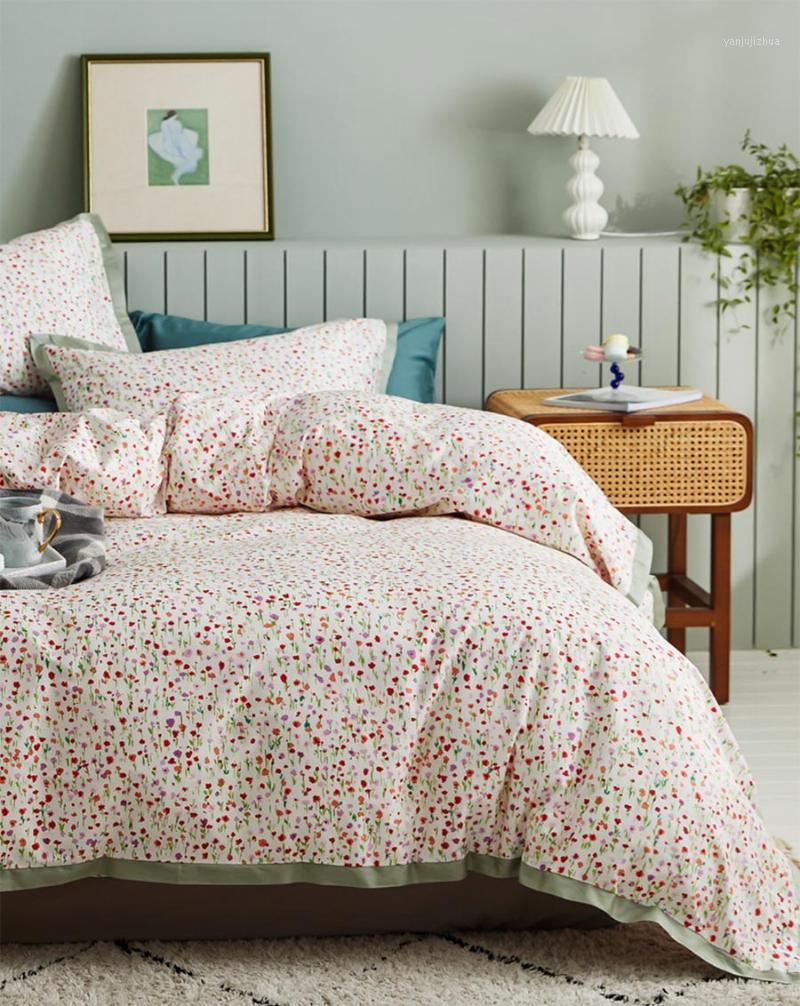

Lovely sweet flower bedding set, queen king 60s cotton comfortable double home textile bed sheet pillow case duvet cover1, Picture color