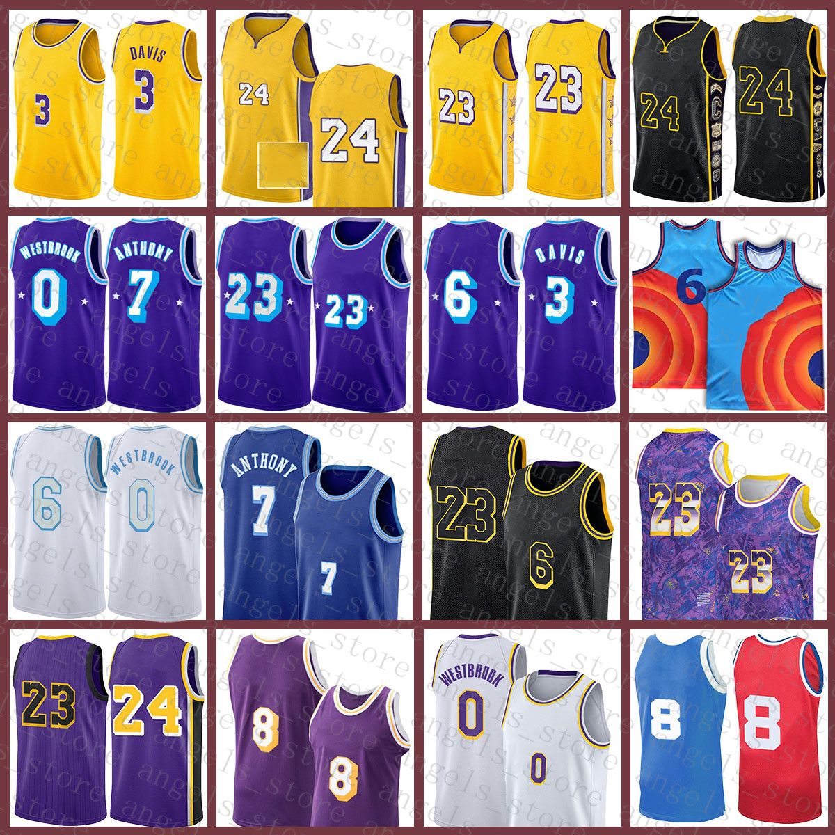 

2021 New Basketball Jersey Russell 0 Westbrook Mens Anthony 3 Davis Carmelo 7 Anthony Youth Kids Black, Mens jersey