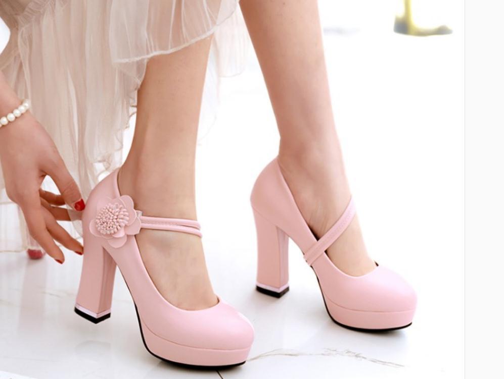 

2020 Spring and Autumn with New style fashion High heel Coarse heel round head waterproof table Women's shoes, Beige
