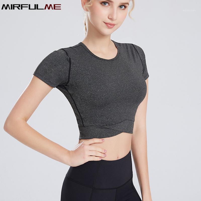 

Women Crop Yoga Shirt Breathable Workout Gym Tops Short Sleeve Sport T-shirt Slim Sexy Bare Midriff Elastic Running Fitness Tops1, Yj-t401 rose red