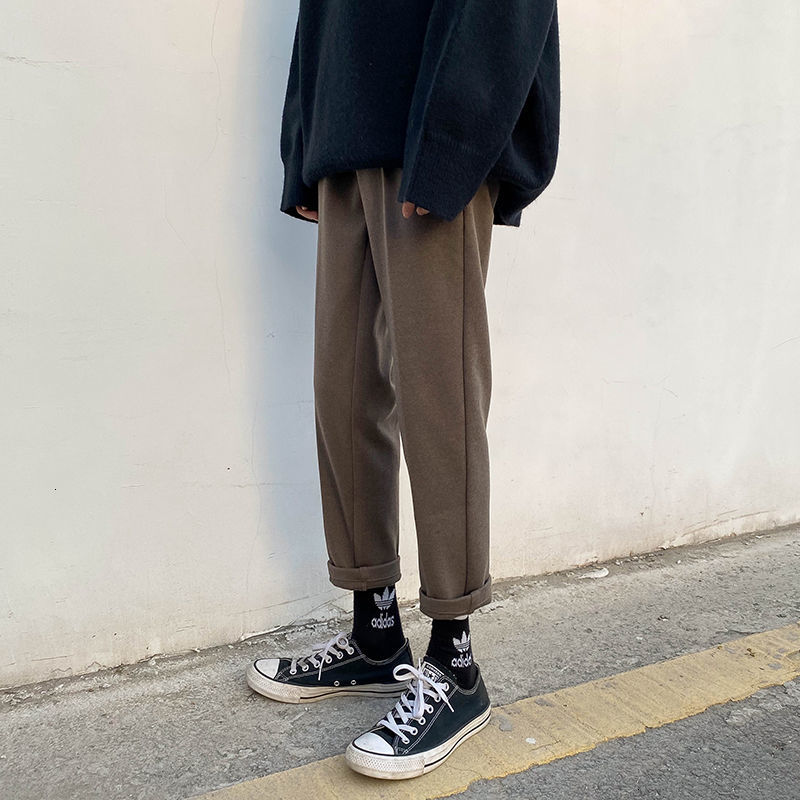 

Trousers 2021 Men's Autumn Lean New Winter Straight Nine Minutes Long Pants Masculine Youth Wear A5U7, Light brown.