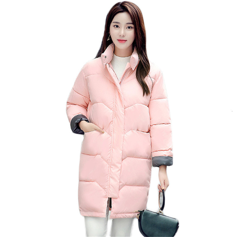 

2021 New Winter coat of pink women down cotton jacket new fall Korean fashion thin collar plus size green female parka, Black