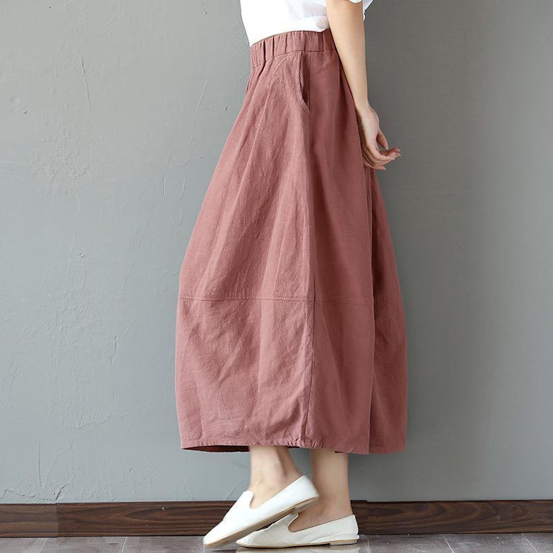 Spring Retro Literary Cotton-linen women Skirt Model Half-length Skirts Flax Big-pendulum A-shaped Bud Lantern-image-605278012