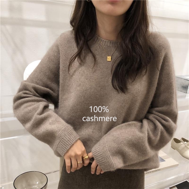 Pull en cachemire d'automne et d'hiver pour femmes, pull à col rond, ample, 100% laine, manches chauve-souris, plus la taille 201023