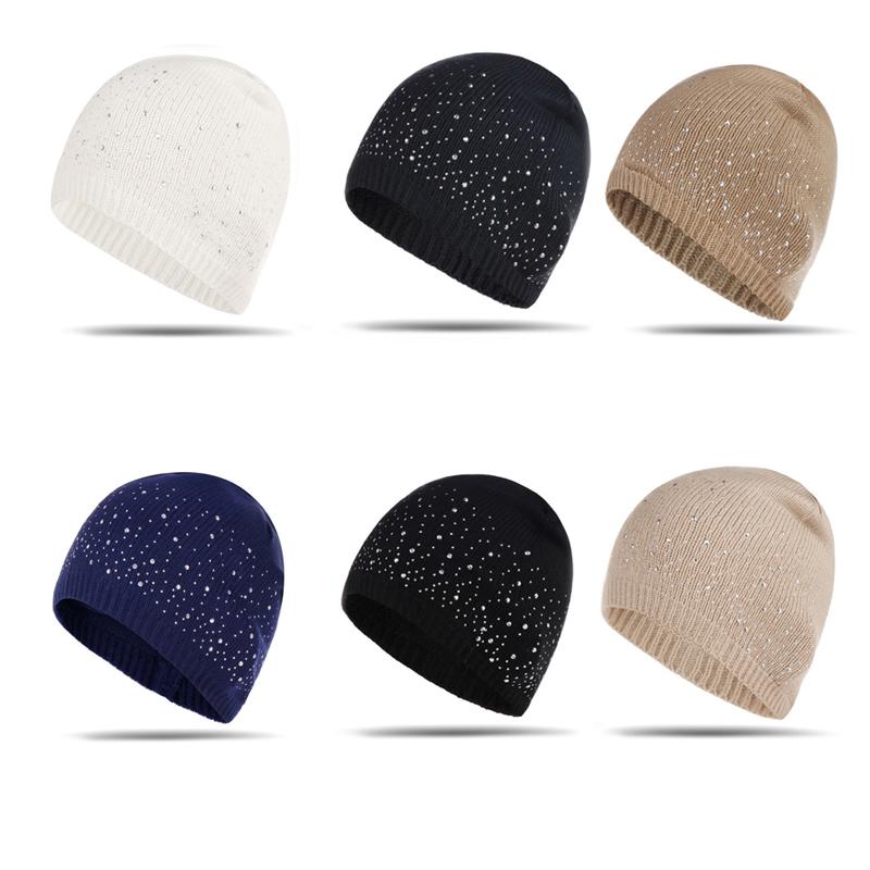 

Autumn Winter Hat Women Beanies Solid Color Knitted Cotton Caps Female Winter Beanie Soft Warm Hats Ladies Bonnet Bling, White