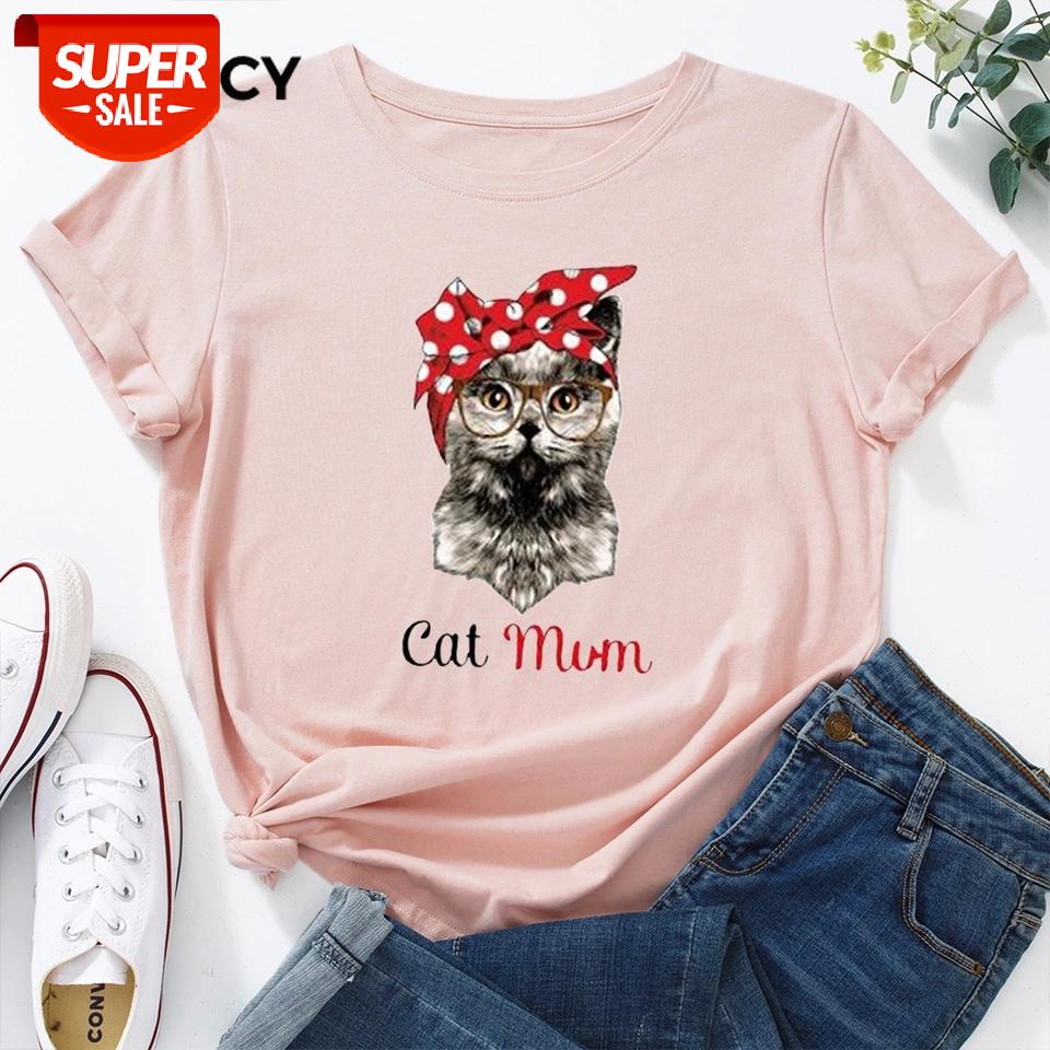 

JFUNCY Cute Cat Print Women Tops Female Summer Cotton T-shirt Plus Size Short Sleeve Tshirt Oversize Casual Loose Tee Shirts #MC1V, White