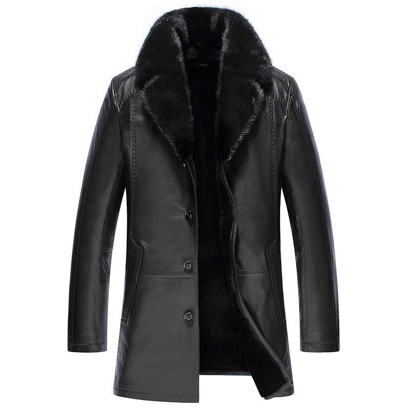 

Haining leather leather and velvet thickening male mink collar haining garment in the men's long sheep skin, Black
