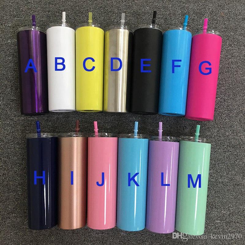 

20oz Skinny Tumbler With Seal Lids Rainbow Straws Stainless Steel Thermos Bottle Double Insulated Water Cup For Travel, Seal lid