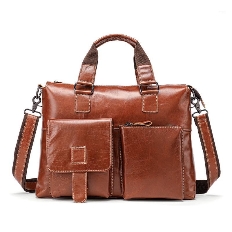 

Genuine Leather Male Package Leisure Time Business Affairs Man Handbag Document Layer Cowhide Man Single Shoulder computer bag1, Huang zong