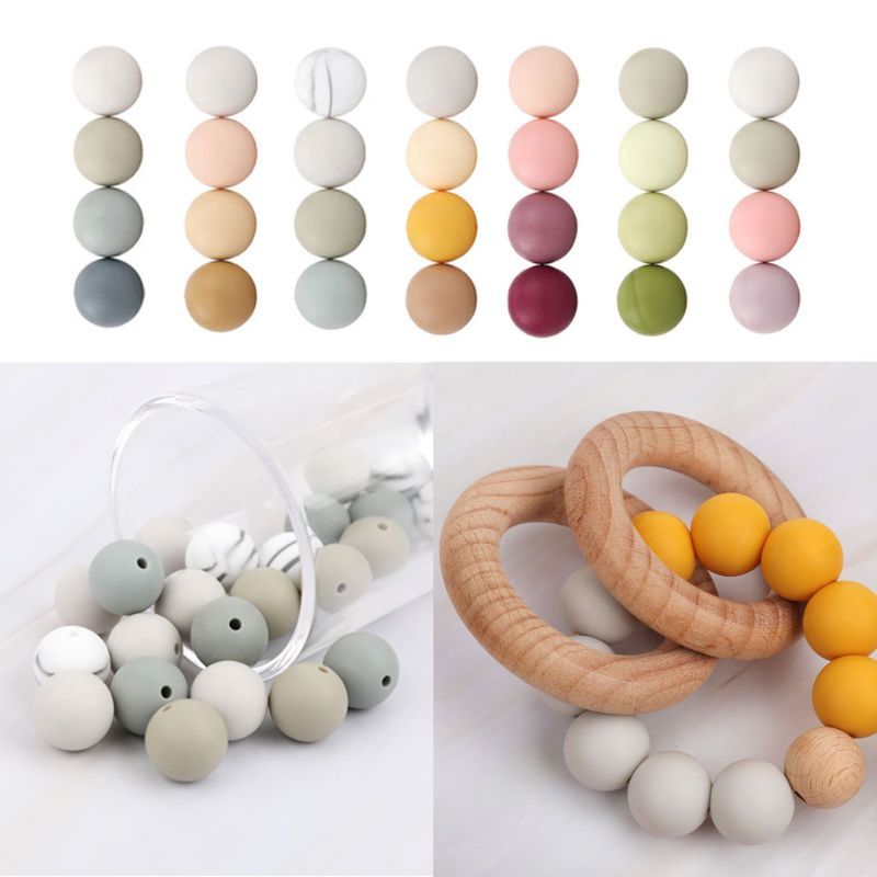 

15mm 20pcs/lot Silicone Loose Beads Safe Teether Round Baby Teething Beads DIY Chewable Pacifier Chain Baby Products Y1221
