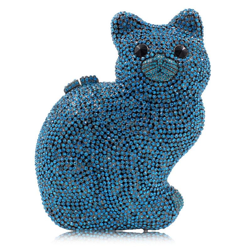 

Hollow Out Cat Shape Blue/Pink 9 Colors Crystal Women Clutch Bag For Party Mini Shoulder Bags Dinner Purse Ladies Minaudier Bag
