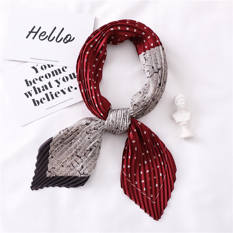 

Women Brand Design Scarf Crinkle Square Neck Scarves for Ladies Pleated Scarfs Elegant Print Hair Band Fashion