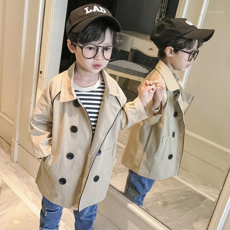 

New Boys Turn-down Collar Casual Trench Solid Long Sleeve Children's Clothing 0-9 Years Spring and Autumn Baby Kids Coats1, Khaki
