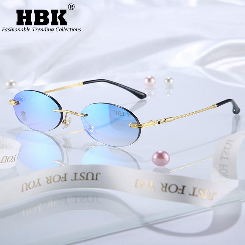 

Sunglasses HBK Small Round Rimless Women Men Vintage Shades Brand Design Frameless Sun Glasses Oval Eyewear UV400