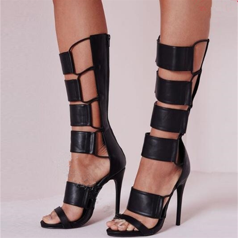 

2020 Remembers of Leather Cut-out Sandals Woman with Open Toe Thin in Mid-calf High Heels Boots Size 35-43 Uq2y, Black.