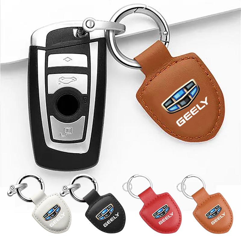 

Keychains 1pc Zinc Alloy Sheepskin Leather Car Key Rings For Geely GE GT EV8 EX7 Emgrand Vision Ec8 Tugella Auto Accessories