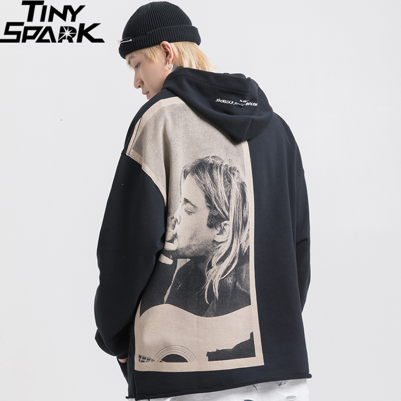 

Men Hip Hop Sweatshirt Smoking Kurt Cobain Print 2020 Streetwear Pullover Harajuku Loose Hoodie Nirvana Nevermind, A211994 white