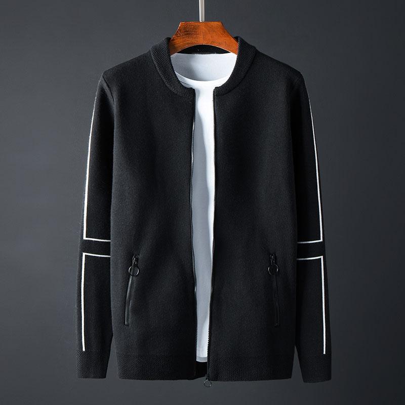 

Classic Stand Collar Mens Sweaters Luxury Knitted Zipper Solid Color Sweater Male Spring And Autumn Slim Fit Mens Sweater 4XL, Black