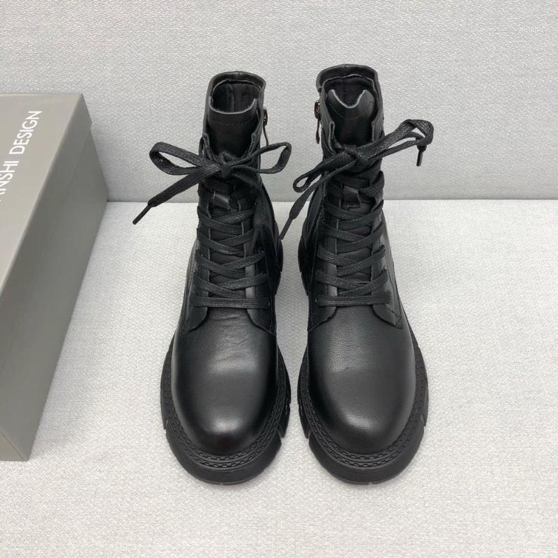 

Designer Shoes For Women Genuine Leather Boots Women Mid-Calf Square Mid Heels Thick Bottom Femal Boots1, Black