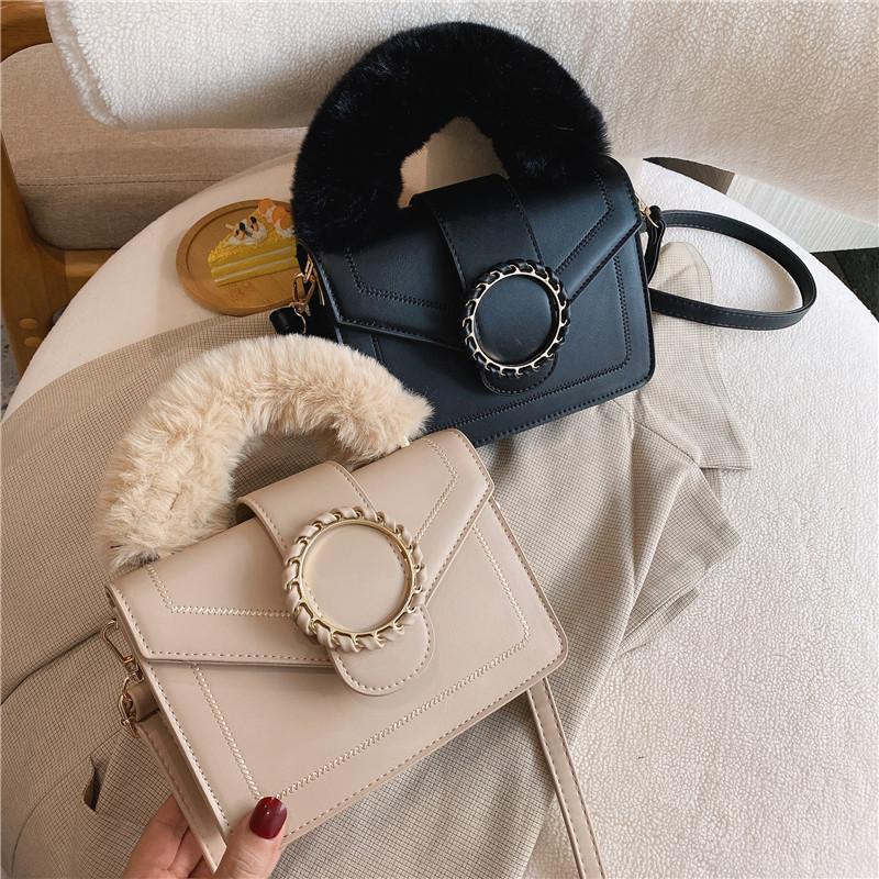 

Plush Bag 2021 New Fashion Womens Bags Handbags Cross Fluffy Shoulder Bag Cute Small Leather Ladies Square Messenger Bags, Black
