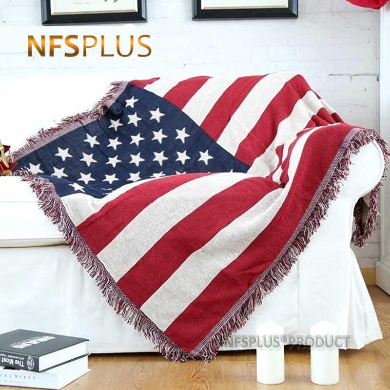 

Knitted Throw Blanket For Sofa Chair  USA UK Flag Design Home Decorative Bed Spread Floor Carpet Rug Couch Cover