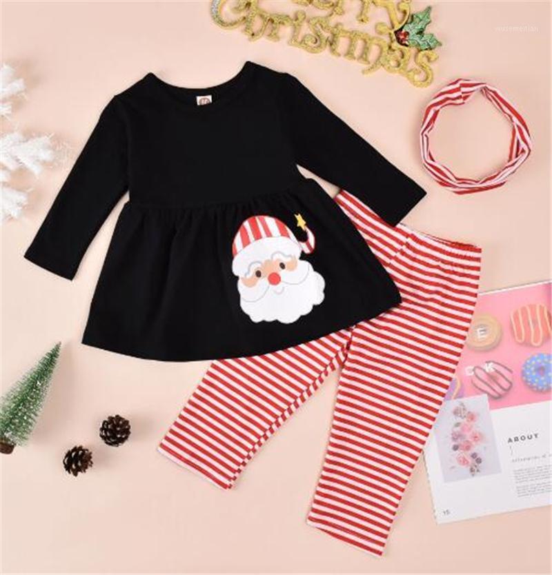 

Toddler Girls 3Pcs Christmas Suits Long Sleeve Santa Tops + Stripe Long Pant + Headband 6M-4 Years1, Black