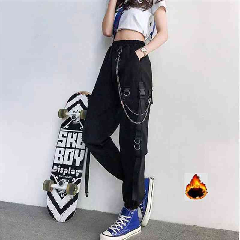 

Winter Fleece Punk Pants Harajuku Hip Hop Teen Trousers Black Gothic Grunge Punk Clothes Joggers Sweatpants Emo E-girl Indie, Black;white