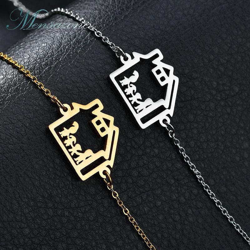 

MENSAZONE High Quality Stainless Steel Mama Boy Girls Bracelet Gold Color Love House Bracelet For Family Drop Shipping
