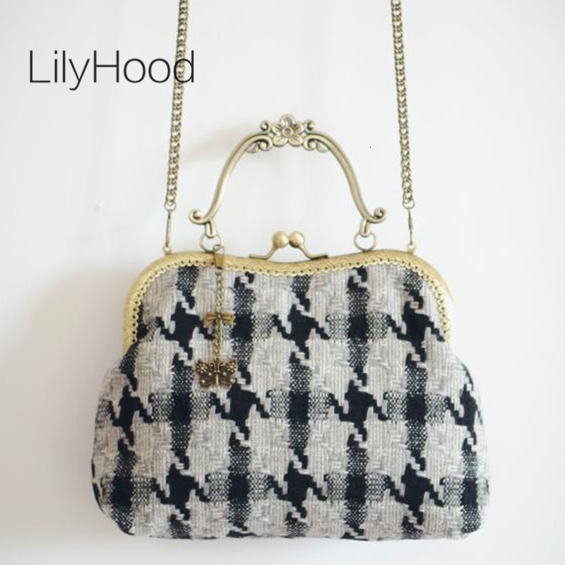 

Cell Lady 2020 Bag Fabric Felt Handbag Shoulder Vintage Women Houndstooth Woven Wool Retro Top-handle Small Tweed Phone Lilyhood Axgcb, Gold