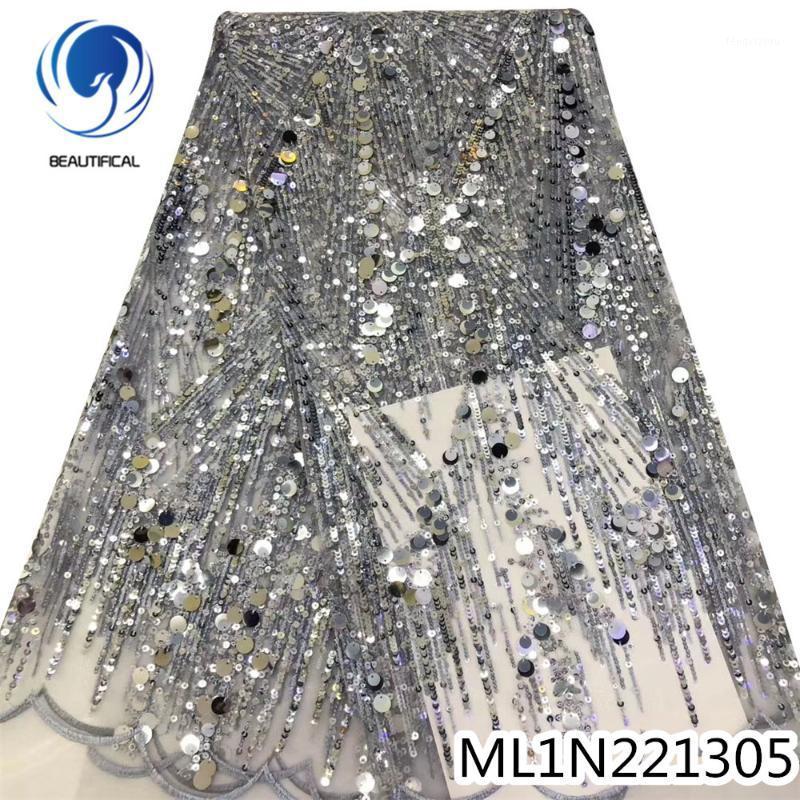 

BEAUTIFICAL Lace nigerian french sequins net lace fabrics high quality 5 yards sequin sewing for dress ML1N22131