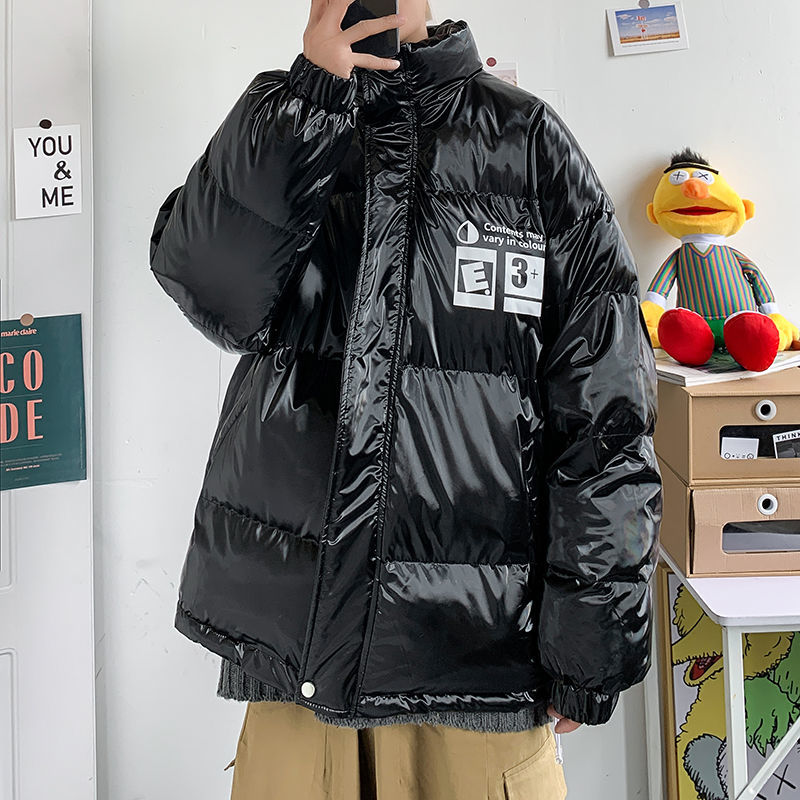 

2021 New Winter's Cotton Clothes Hot Tide Puffer Parka Men's Jacket in Couple Bright Face Loose All-match Suit Bread M3GS, Black