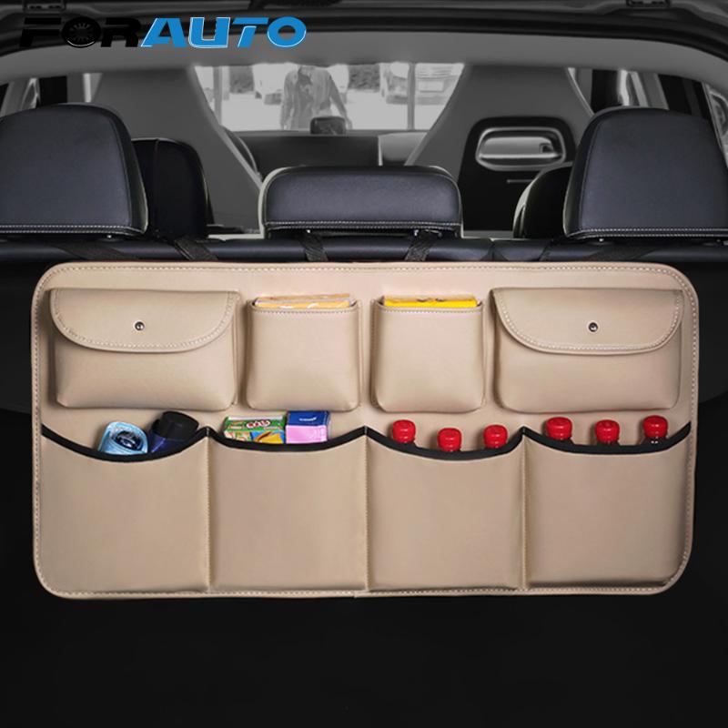 

FORAUTO Car Trunk Organizer PU Leather Multi Hanging Nets Pocket Car Rear Seat Back Storage Bag Styling Auto Stowing Tidying