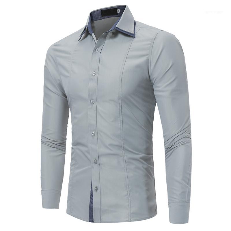 

Brand 2020 Fashion Male Shirt Long-Sleeves Tops Double Collar Sleeves Patch Casual Mens Dress Shirts Slim Men Shirt1, Black