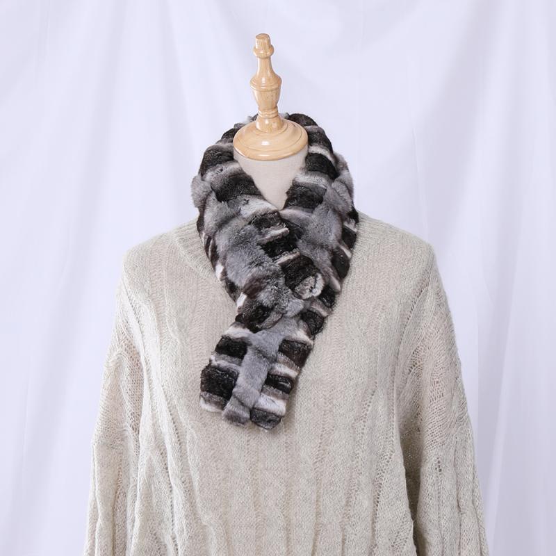 

Scarves Highend Quality Women's 100% Real Chinchilla Fur Scarf Girls Lady Wraps Scarfs Natural Color Extrmely Soft Clips Hooks