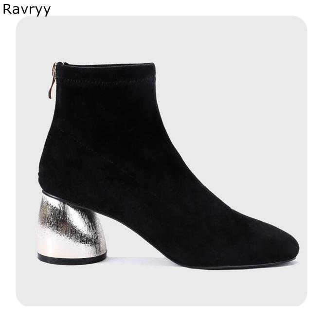 

Woman's Ankle Boots Black Suede Leather Warm Female Short Boot Round Strange Style Hot Sale Autumn Winter Fashion Dress Shoes, As picture