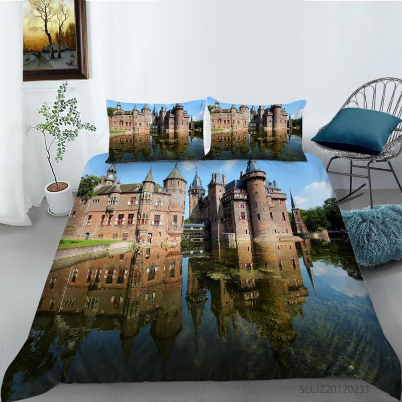 

Hot sale British Architecture by the Lakeside Printing Bedding set Duvet Cover Sets Pillow Case Drop Shipping
