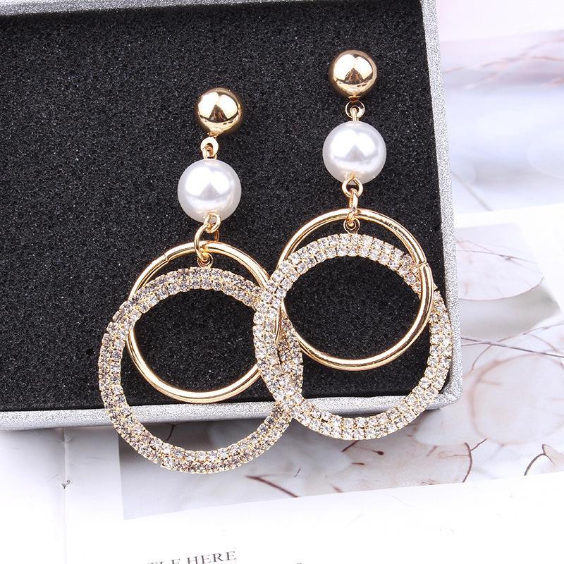 

Dangle & Chandelier Fashion Crystal Rhinestones Earrings Elegant Geometric Imitation Pearl Long For Women Jewelry Statement Girl Gift1