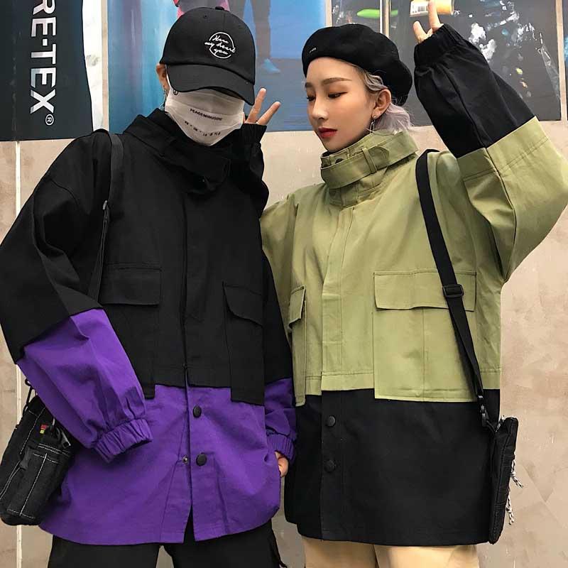 

NiceMix Patchwork Contrast Hiphop Oversize Loose Cargo Streetwear Belt Turtleneck Trench Korean 2020 Windbreaker Coat Chaqueta T, Black