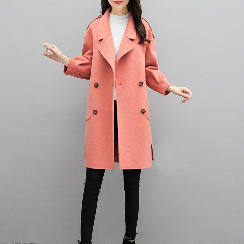 

Harajuku Women Woolen Coat 2020 Autumn Winter New Solid Color Lady Lantern Sleeve Loose Long Woolen Coat Female LQ368, Army green