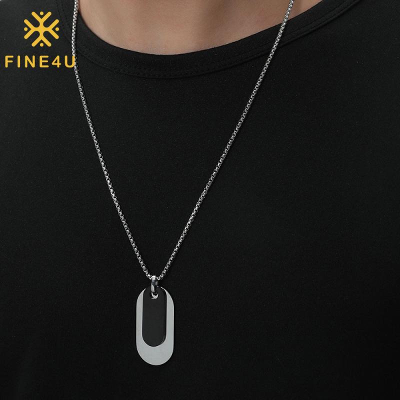 Pendant Necklaces FINE4U N970 Mirror Polished Stainless Steel Two-Pieces Mens Military Army Dog Tag Necklace With 24inches Box Chain-image-752493225