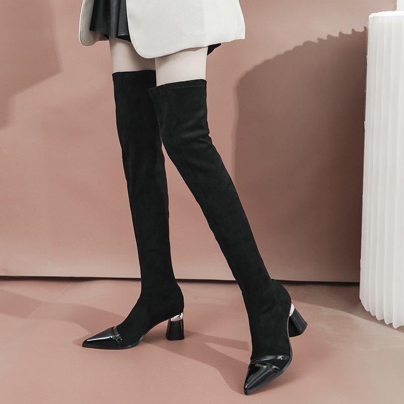 

2020 autumn new womens shoes Sexy slim Over the knee Long tube boots women black thigh high flat boots Comfortable High heels1