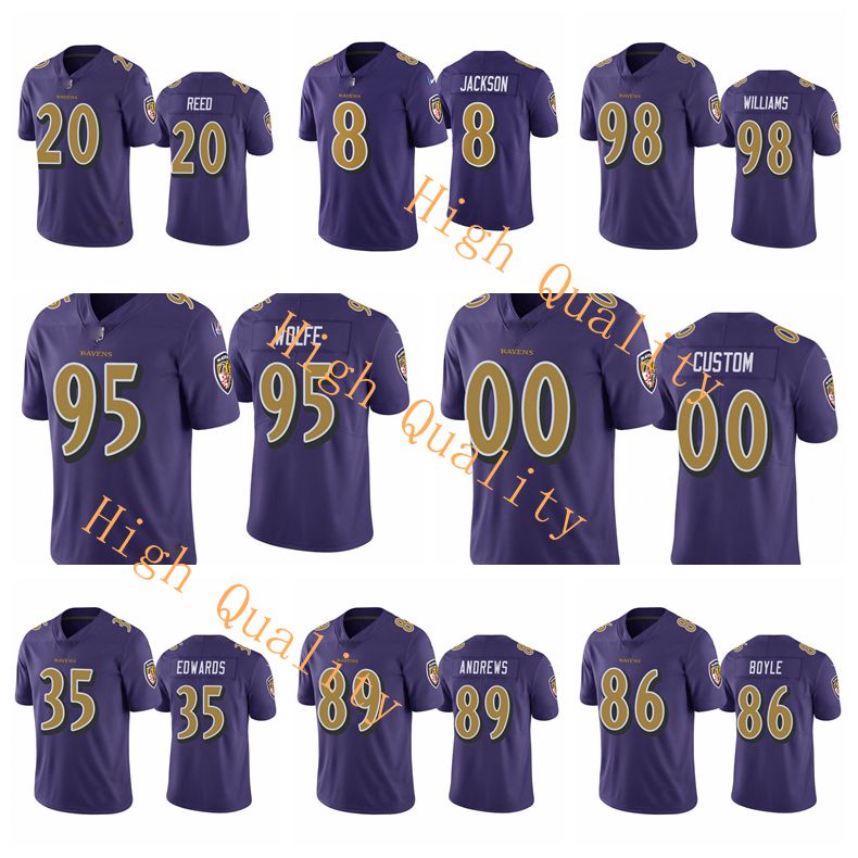 

Baltimore''Ravens''Men Brandon Ed Reed Tavon Young Lamar Williams Mark Andrews Custom Purple football Jersey